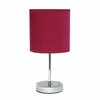 Creekwood Home Traditional Petite Metal Stick Bedside Table Desk Lamp in Chrome with Fabric Drum Shade, Wine CWT-2003-WN